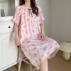 Spring and summer nightgown full cotton cotton and silk short-sleeved skirt generous small elastic round neck flower long skirt a variety of ways to 