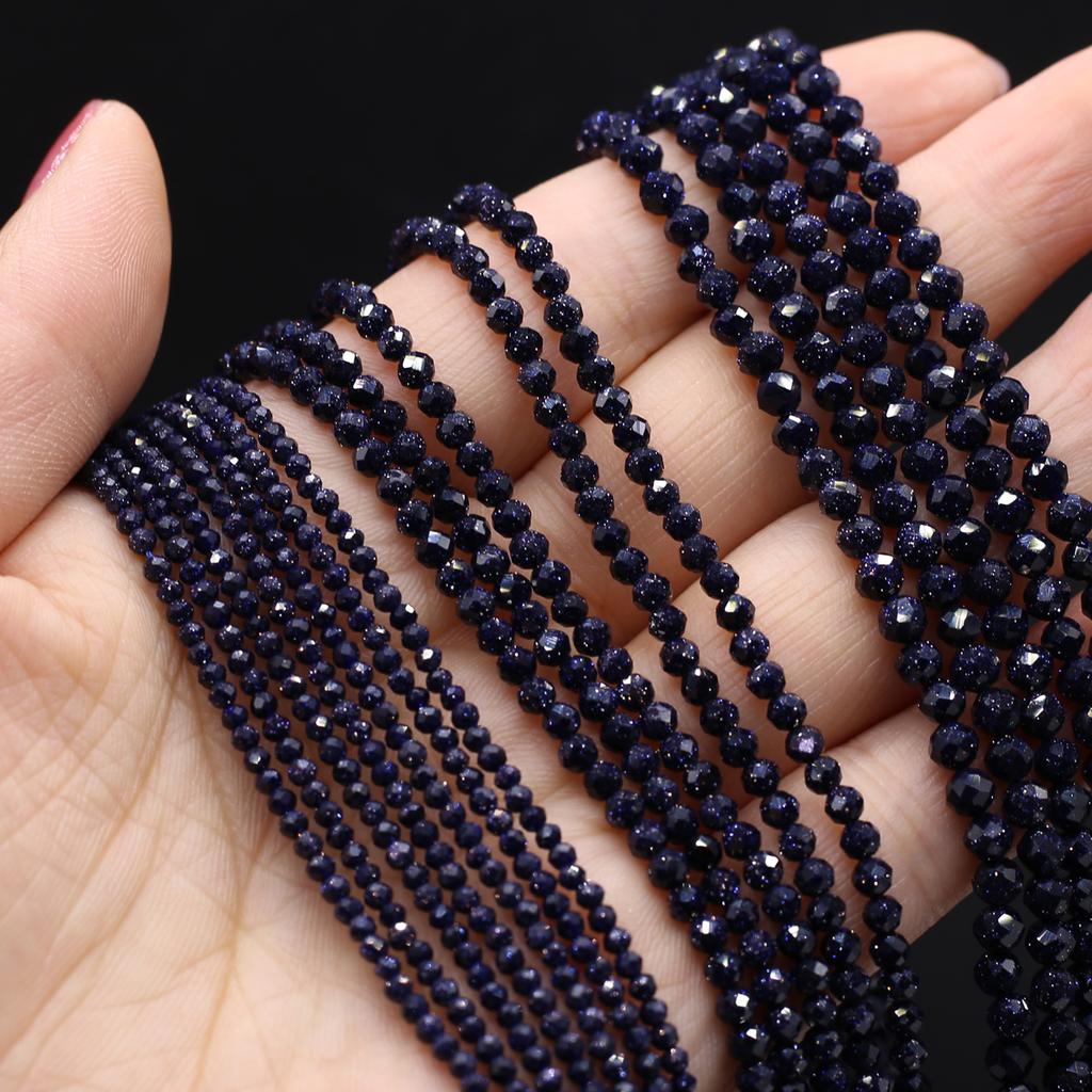 Natural Stone Beads Blue Sand Round Faceted Beads Charms For Jewelry Making DIY Necklace Bracelet Earrings Accessory