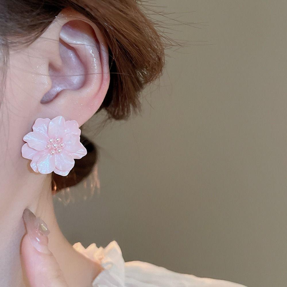 Элегантные серьги-капли с розовыми цветами, акриловые серьги-гвоздики с жемчугом и цветком, весна и лето