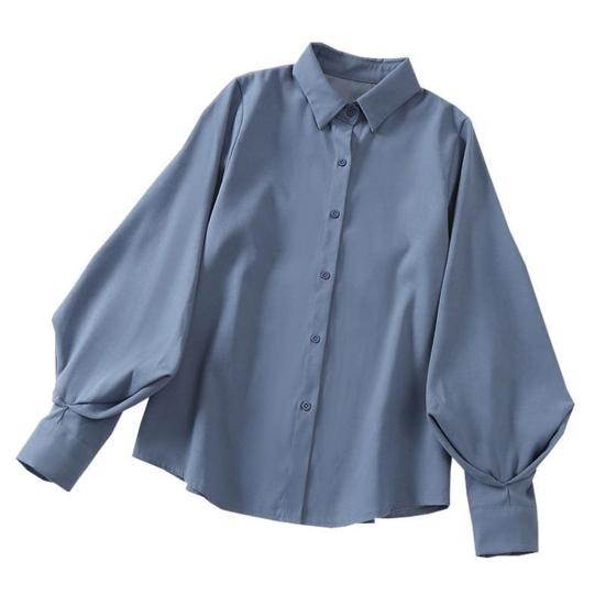 Women Casual Shirt Lapel Lantern Long Sleeve Baggy Shirt Solid Color Single Breasted Shirt Tops Streetwear