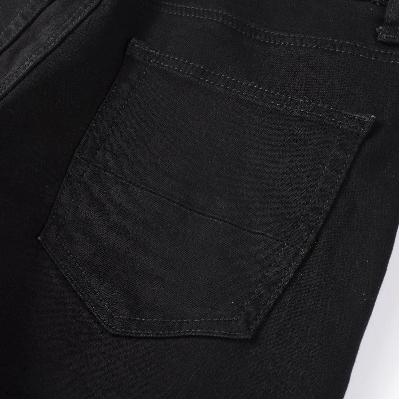 Черные джинсы, мужские прямые новые брюки Tide High Street с серебряными нашивками, эластичные тонкие джинсы High Street Small Foot