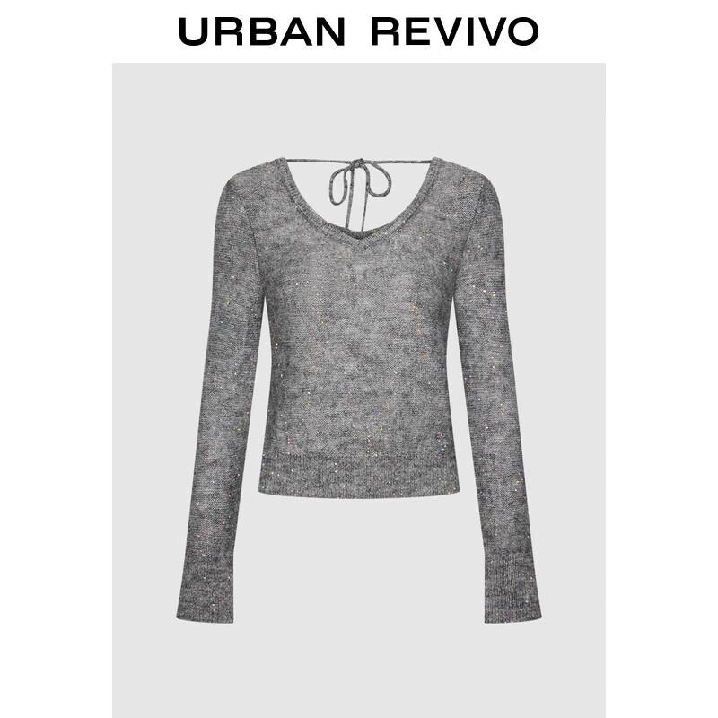 UR Women's V-Neck Floral Sequin Short Knit Top