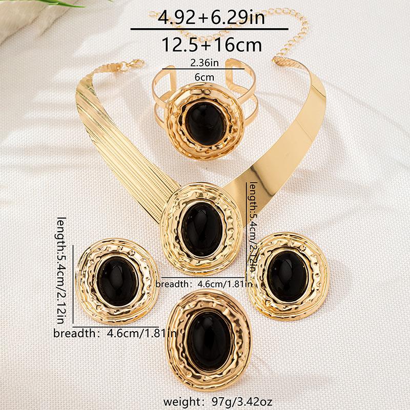 Black Gemstone Setting, Collar Stud Earrings, Bracelet Set, Bohemian Jewelry.