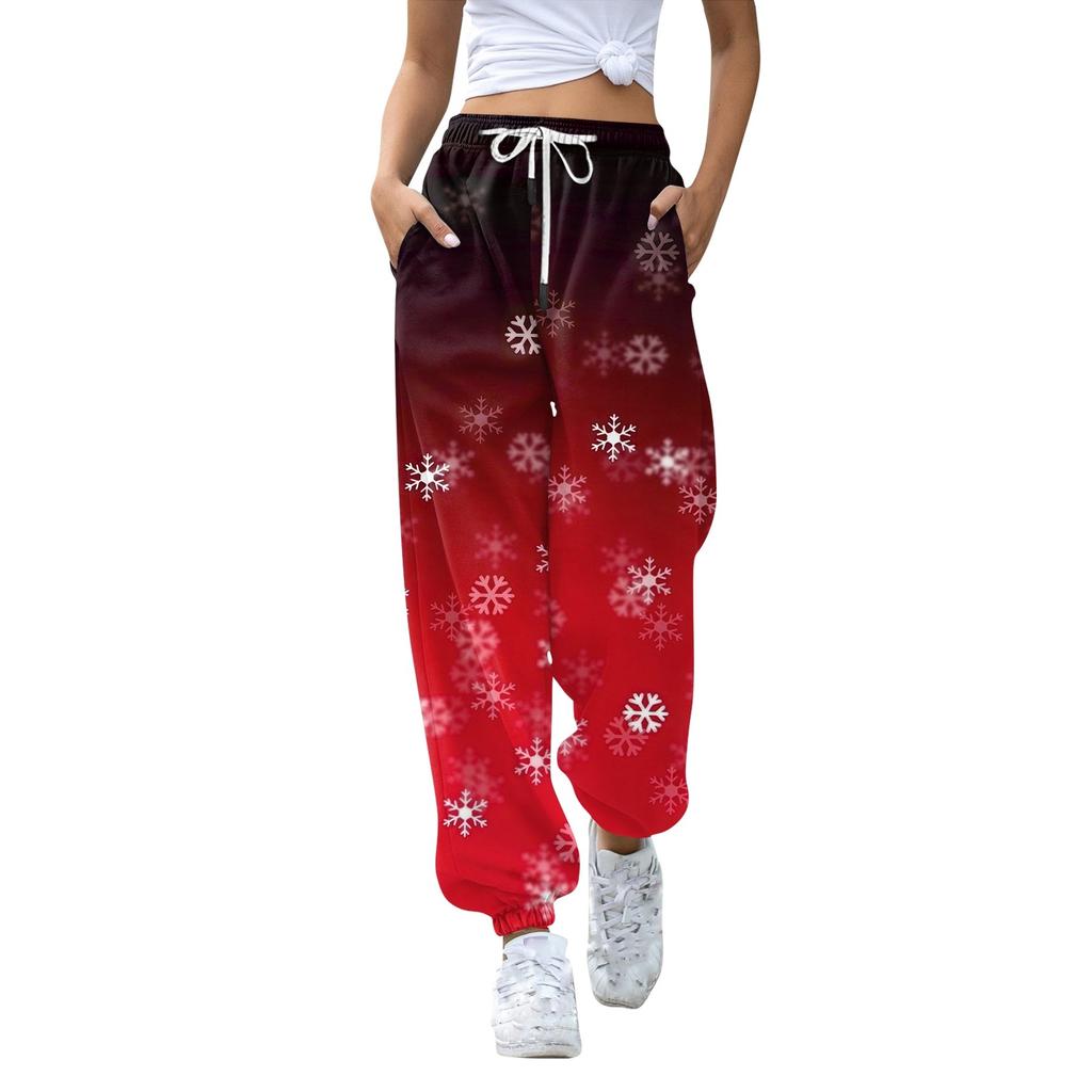 Женские повседневные модные рождественские принтованные повседневные брюки спортивные брюки длинные брюки брюки с эластичной резинкой на талии