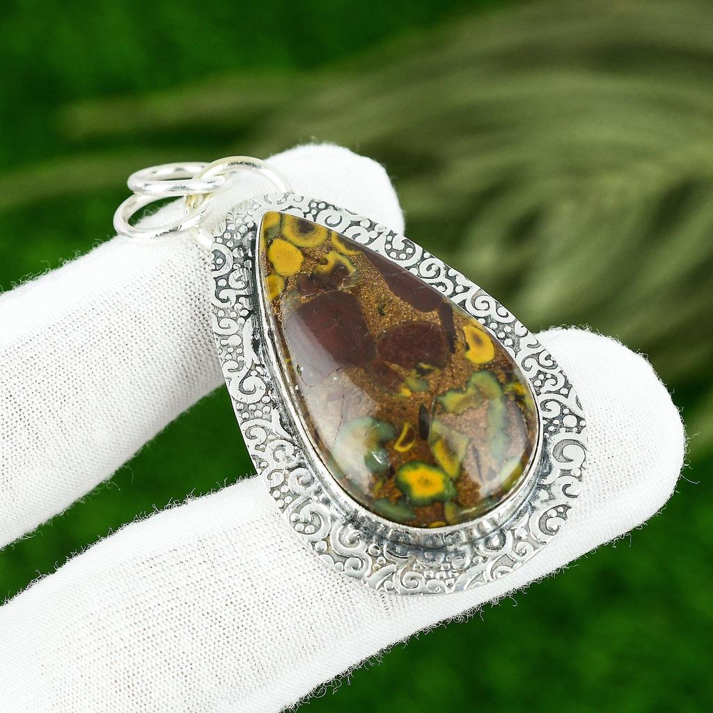 Серебро 925 пробы Фруктовый яшма Драгоценный камень Жена Безель Свадьба Новый Кулон Ювелирные изделия