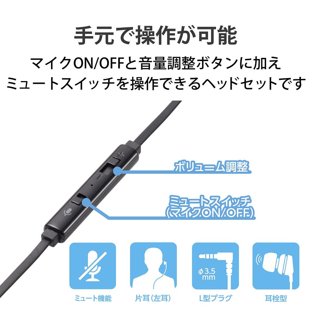 Elecom Проводная гарнитура Наушник Микрофон 4-контактный Монофонический с 4-контактным переходным кабелем Черный 3,5 мм HS-EP18TBK