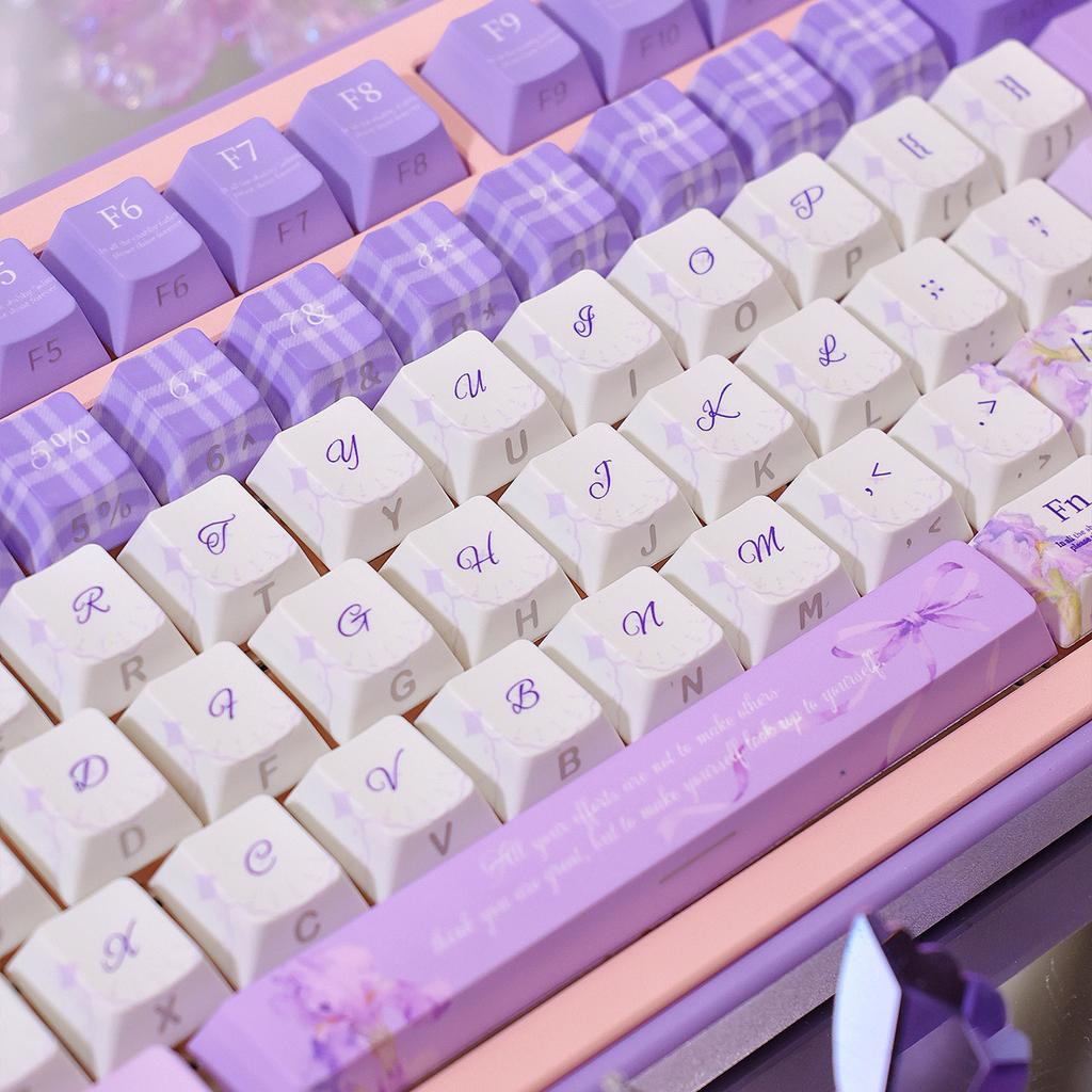 MAIMOOO Iris Flower Keycaps Side Engraved Translucent Purple Five Sided Heat Sublimation Cherry Pbt Aula Ajazz Keyboard Keycap