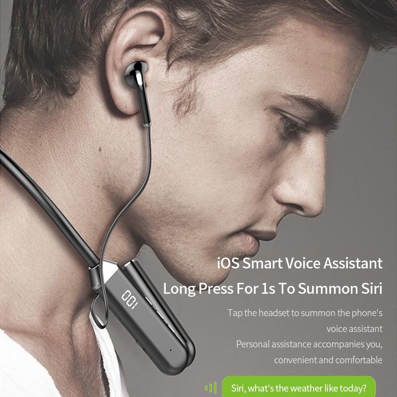 Waterproof Bluetooth Neck Strap, Waterproof Sports Earphones, Suspended Stereo Earphones, Wired Music with LED Display Screen