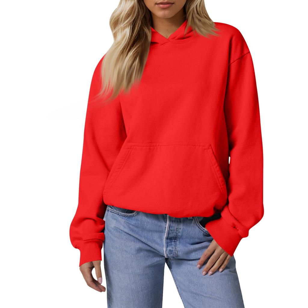 Женские свободные толстовки с длинными рукавами, блузки, повседневные модные однотонные пуловеры, толстовки с капюшоном, топ с карманом