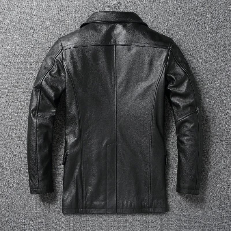 Chinese Size Long Men Leather Coat Genuine Soft Cow Leather Classic Double Breasted Turn Down Collar Leather Jackets For Men Clothing Autumn