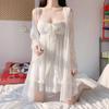 Elegant Sweet Simple Women Robe Gown Sets Chic Lace Bow Sleepwear Breathable Slim Nightdress