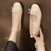Hot Selling Solid Color High Quality Fashion Women's Shoes Square Toe Flat Bottom Women's Shoes Bow Tie-On Zapatos De Mujer