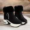 Women's Winter Plush-Lined Platform Ankle Boots with Thick Sole & -Trimmed Cuffs - Slip-On Zipper Casual Shoes, Round Toe , Winter Footwear