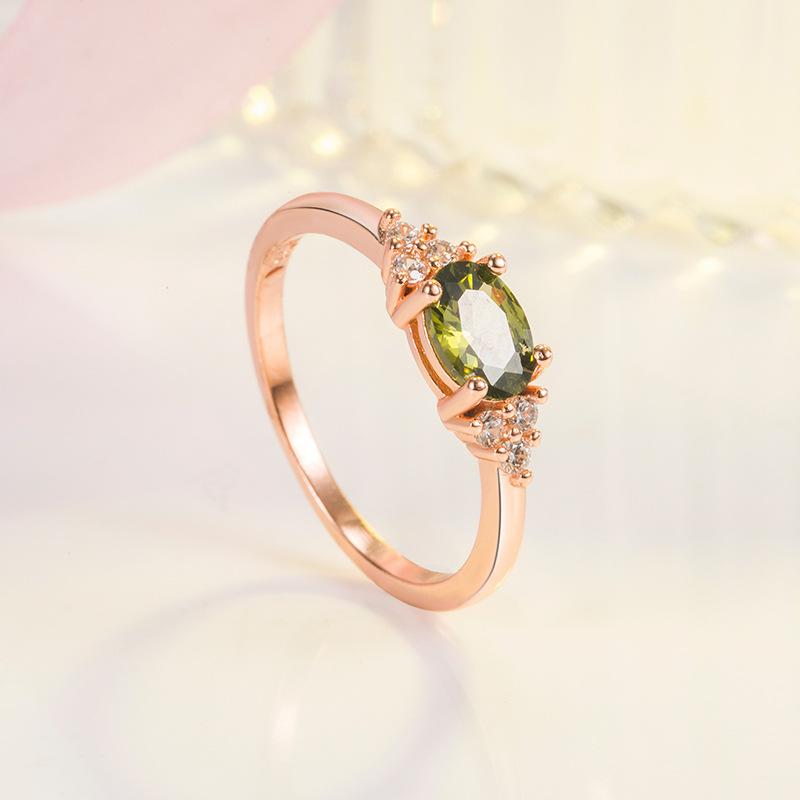 fashion rose gold peridot ring women's European and American light luxury inlaid zircon ring jewelry