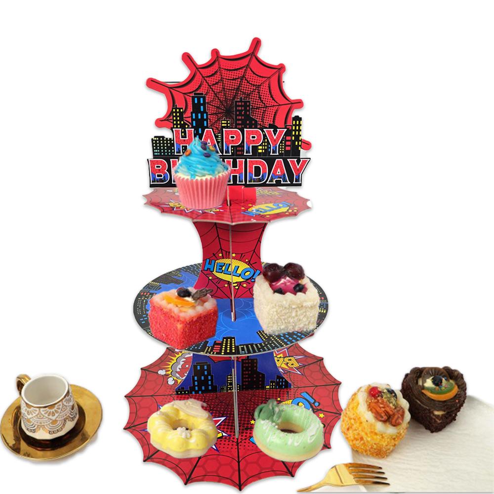 3 Tier Superhero Cupcake Stand - Spider Birthday Party Supplies Baby Shower Cake Table Decoration 5