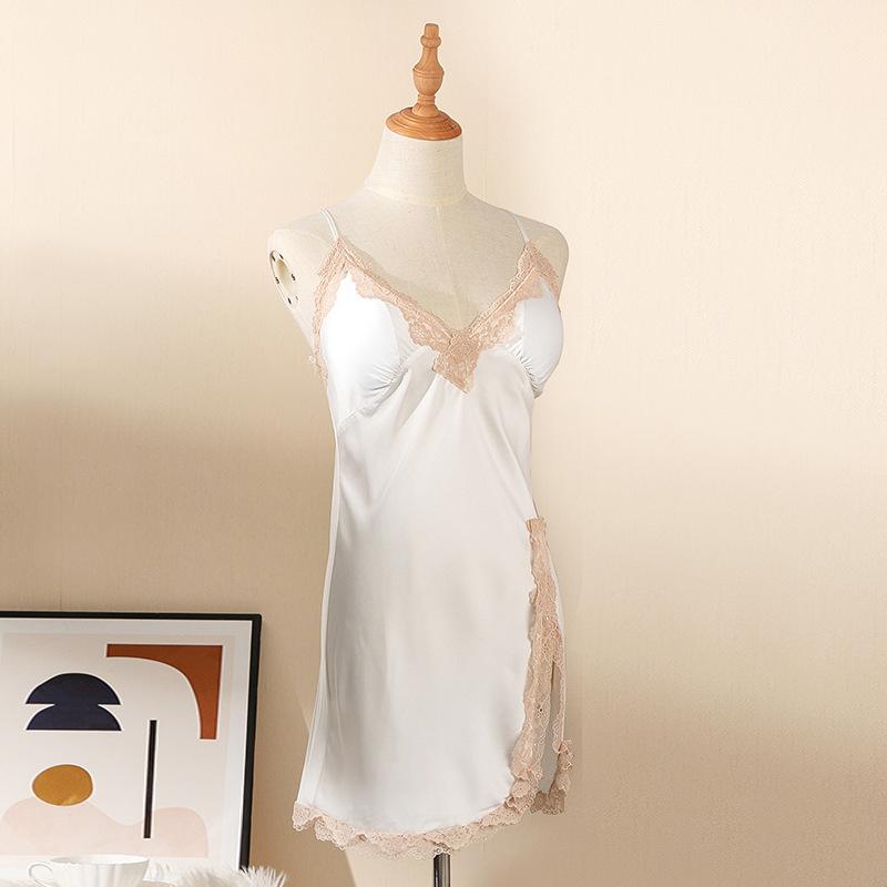 Женский банный халат с кружевной отделкой, ночная рубашка с подтяжками, комплект из двух предметов, сексуальный мини-халат из вискозы, свободная повседневная домашняя одежда