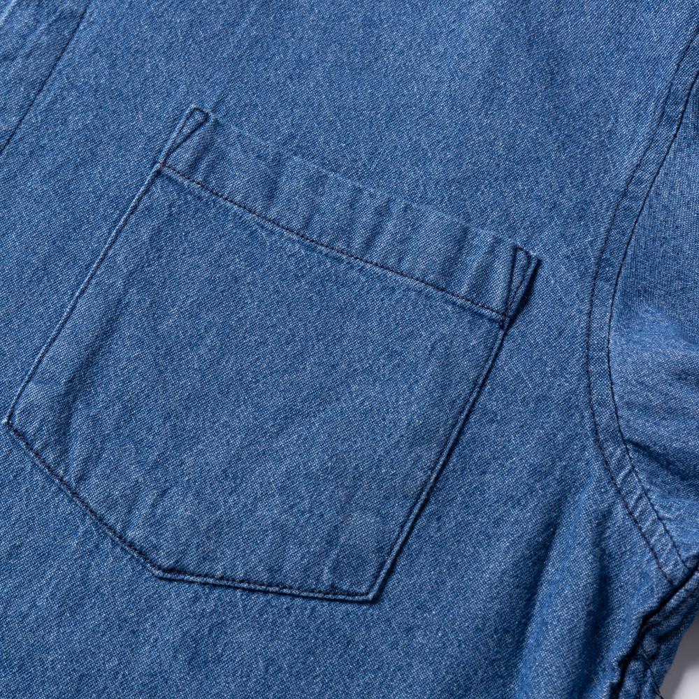 Men's Versatile Casual Long Sleeve Denim Pocket Shirt Regular-Fit Comfortable Soft 100% Cotton Washed Durability Work Shirts