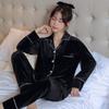 Autumn New Canary Velvet Sleep Wear Women Lapel Button Cardigan Women's Two Piece Set Simple Solid Color Luxury Women's Pajamas