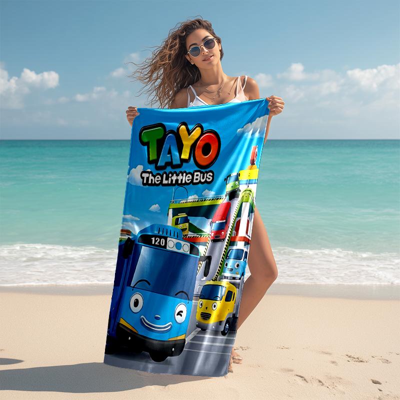 1pc Tayo The Little Bus3 Beach Towel, Comfortable and Thick, and Swimming/Bath/Picnic/Camping Towel, Suitable for Seaside Beaches