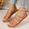 Fashion Women's Large Flat Shoes Summer New Round Head Hollow Cross with Soft Soled Roman Sandals