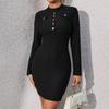 Темперамент и элегантность верхняя одежда осень женские тонкие черные трикотажные платья с длинным рукавом