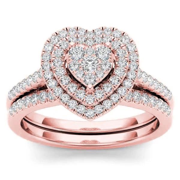 Hecheng Популярное модное кольцо Love из двух частей с бриллиантовым ореолом