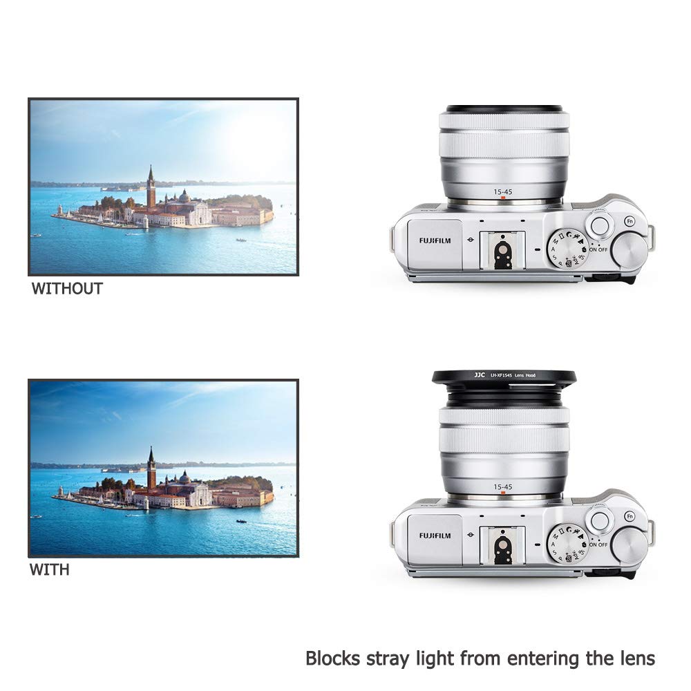 Металлическая бленда JJC для объектива Fujifilm Fujinon XC OIS PZ, совместимая с черным ввинчивающимся объективом 15-45 мм F3.5-5.6 X-T4 X-T200 X-A7 X-Pro3 X-Pro2 X-T3 X-T2