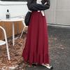 Плотная вязаная юбка-полусолнце Осень/Зима Новый популярный стиль Лист Высокая талия Слово Большая Приталенная Сшивная Средней длины Длинная юбка
