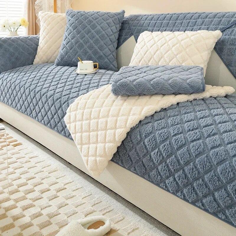 Winter Thick Dustproof Plush Sofa Mat Warm Fabric Plush Milk Plush Cushion Simple Modern Anti Slip Sofa Cover