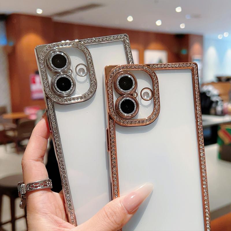 Прозрачный чехол с алмазным покрытием для iPhone 16 Pro Max 15 Plus 14 13 Pro, мягкий силиконовый защитный противоударный чехол для линз