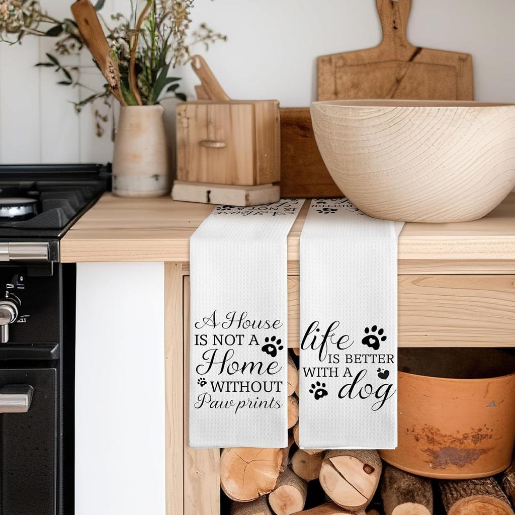 Dog Kitchen Towels Set of 2, Dog Dad Mom Lovers Gifts for Owners Women Men Dish Tea Towels for Kitchen Decor, Pet Lover Gifts Hand Towels for