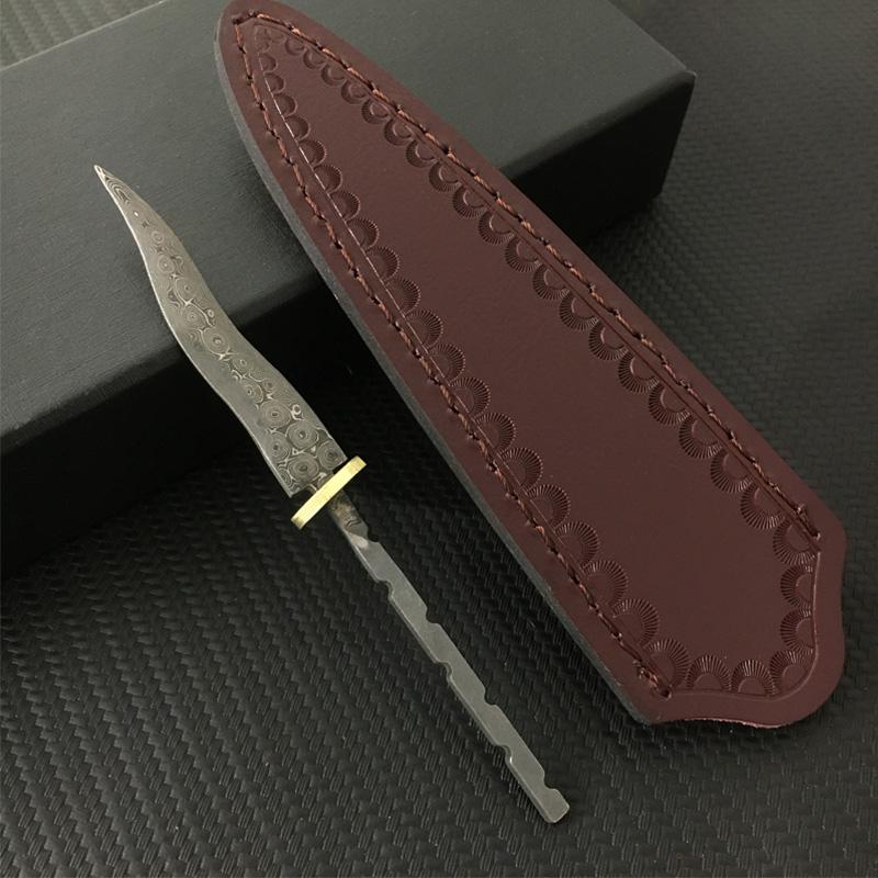 1PCS Semi-manufactures Rosette Damascus Steel Pu 'er Tea Knife Billets DIY Fixed Blade Knife Needles Supplies