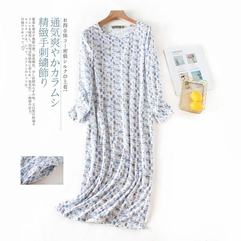 Plus Size Multi Colors Women Printing Nightdress for Spring and Autumn Long Sleeve Ladies Cute Sleepwear Long Style Nightgown