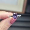 Imitation Amethyst Oval Four-Claw Ring, Femininity Platinum-Plated Premium Zircon Ring.