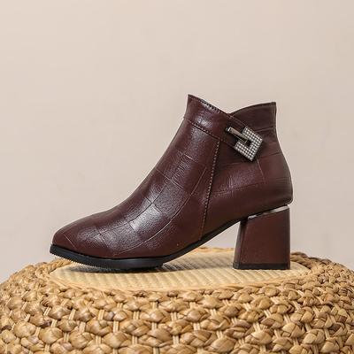 Модные новые женские короткие ботильоны из мягкой кожи с флисом, на коротком толстом каблуке, для осени и зимы 2025 года