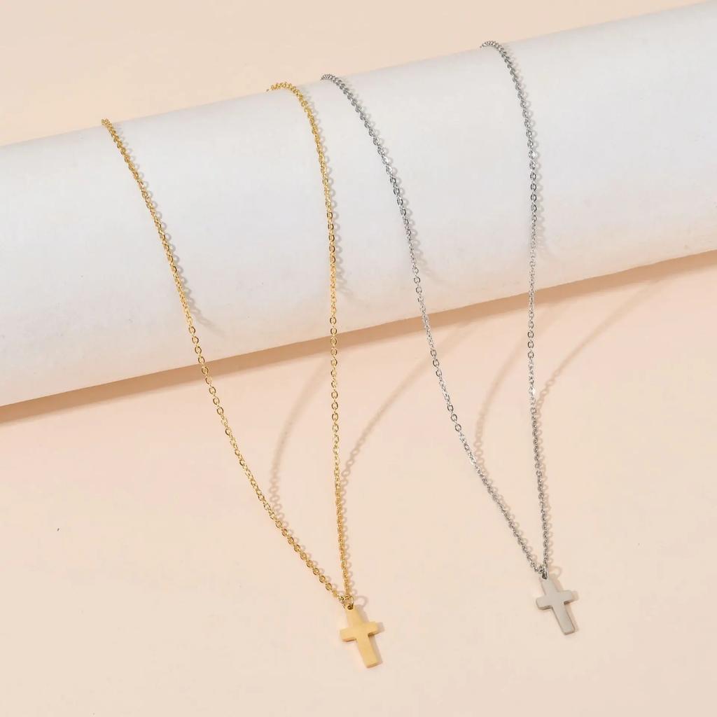 Stainless Steel Cross Necklace For Women Gold Silver Color Waterproof Chain Men Fashion Never Fade Jewelry Accessories