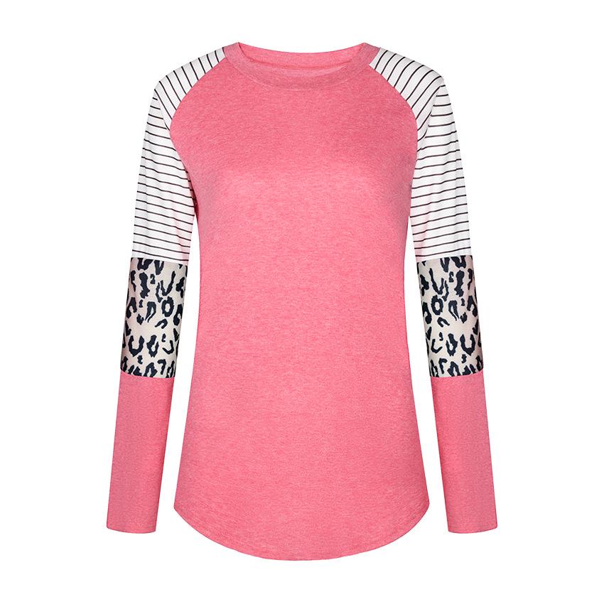 SCIONE Женская новинка 2019 года, женская футболка с леопардовым принтом в полоску и круглым вырезом, с длинными рукавами