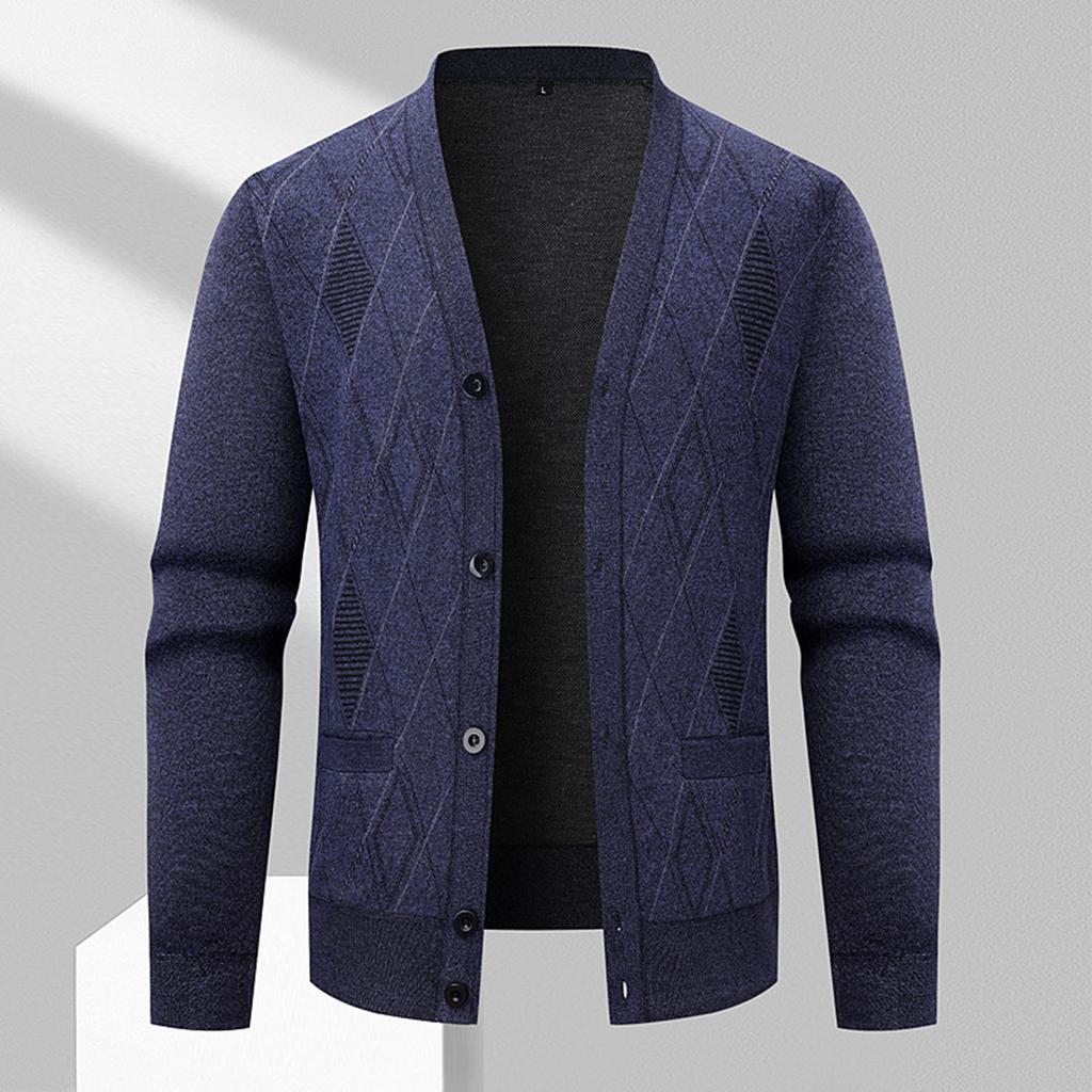 Men's V-neck Buttoned Loose Cardigan Sweater Long-sleeved Knitted Sweater Jacket