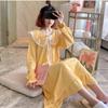 Long Sleeved Dress Pajamas Women Sweet Girl Korean Chic Ins Style White Autumn Princess Style Midi Dress Home Wear Two-piece Clothes