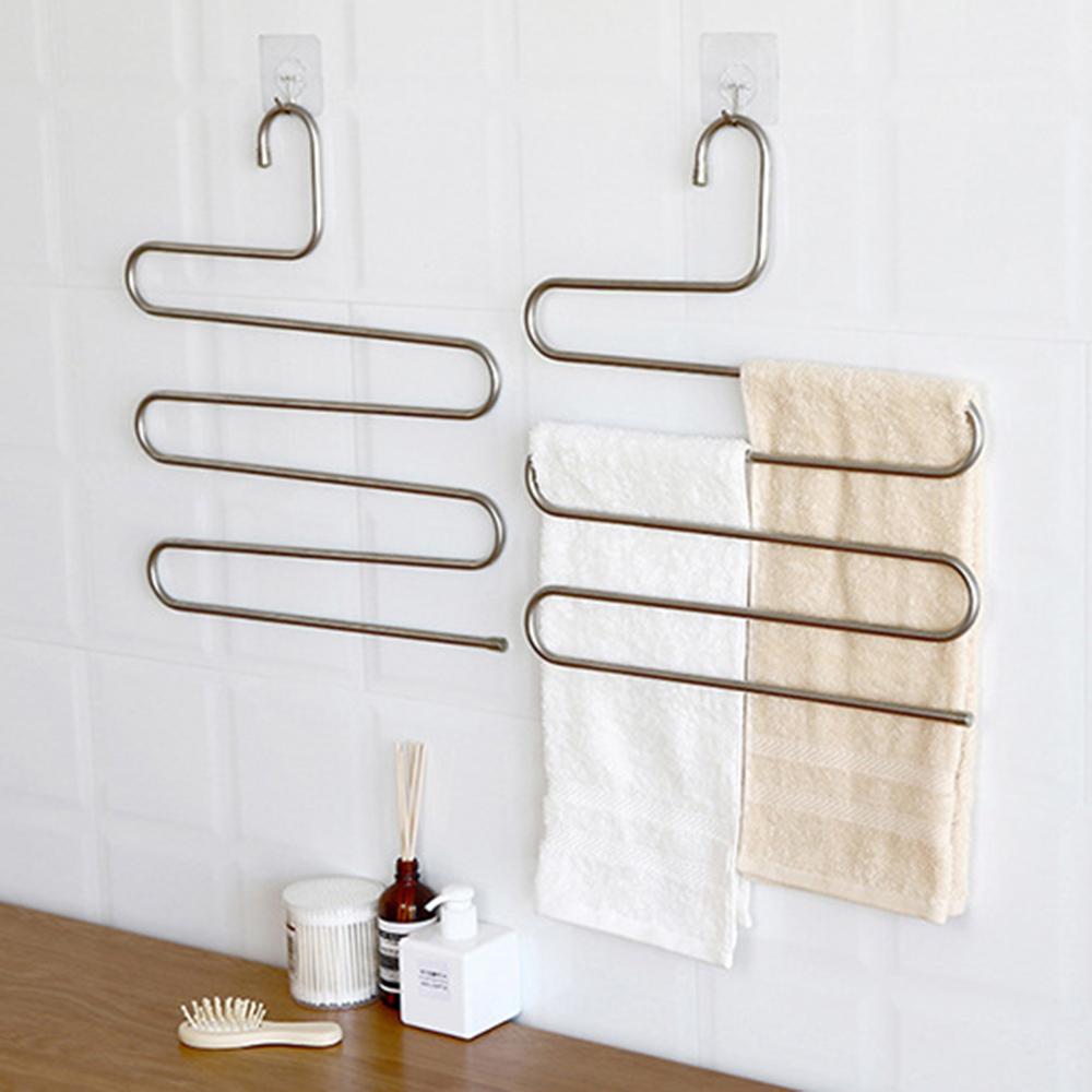 S-образная 5-слойная вешалка для брюк из нержавеющей стали, экономящая место, для брюк, джинсов, галстуков, органайзер для гардероба