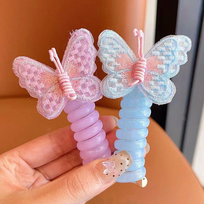 Прекрасная вышитая бабочка с цветами, эластичная спиральная веревка для волос, веревка для головы, хвост, кольцо для волос, резинка для волос, головной убор для детей