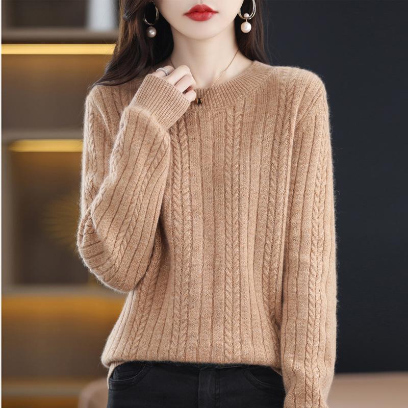 Fashion All Match Fried Dough Twists Sweater Women's Solid Round Neck Knitted Pullover Top