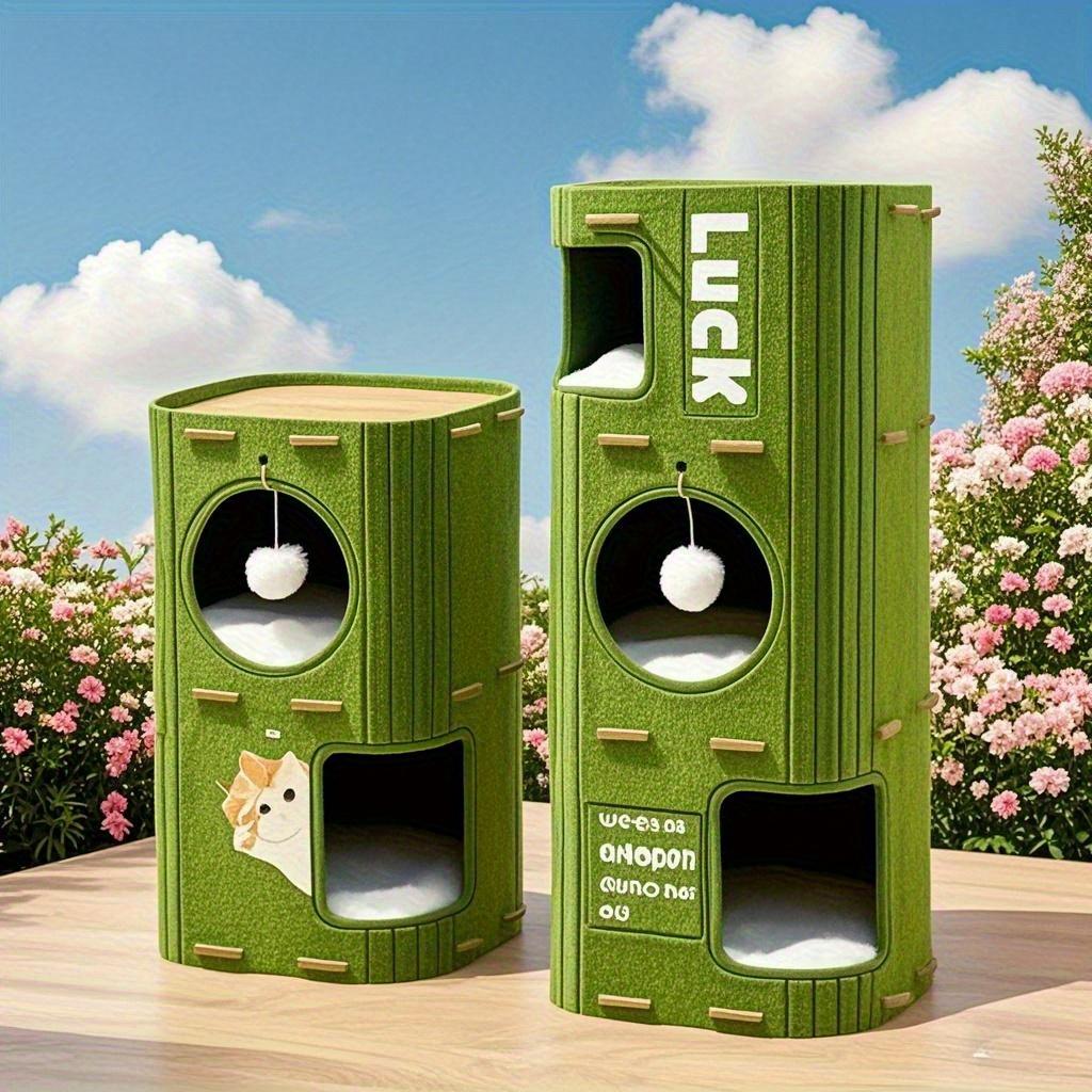 3-Level Cat Climbing Frame with House Hole - Multifunctional Felt Cat Bed Nest, Space-Saving Detachable