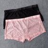 Men Boxer Underwear Low-rise Elastic Waistband Shorts Briefs Solid Color Printing U-convex Panties Breathable See-through Shorts Underwear