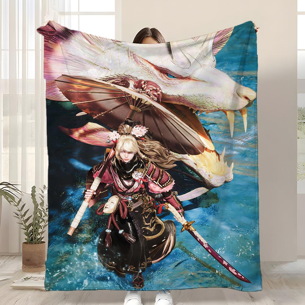 Hot Game Monster Hunter Wilds Throw Kid-Friendly Flannel Throw Blanket Soft Warm Anti-Static Washable All Season
