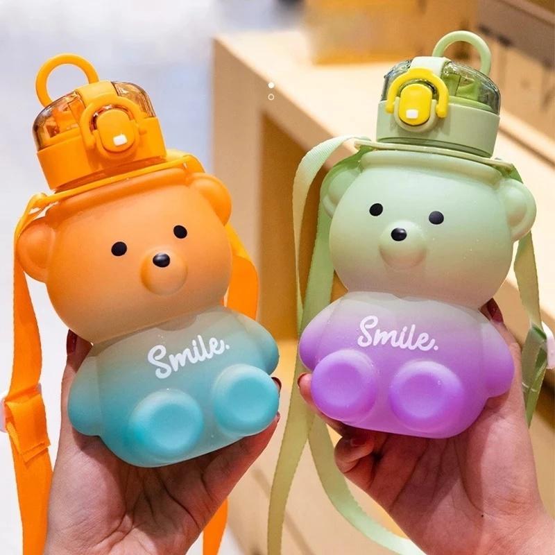 800 мл градиентная бутылка для воды в форме медведя, милая пластиковая спортивная чашка, детская школьная бутылка с соломинкой, чайник для воды, кружка для питья