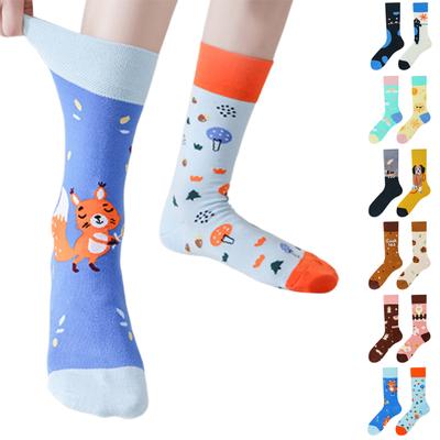1 пара зимних носков с рисунком из мультфильмов, асимметричные носки с набивкой из животных, носки средней длины для спорта