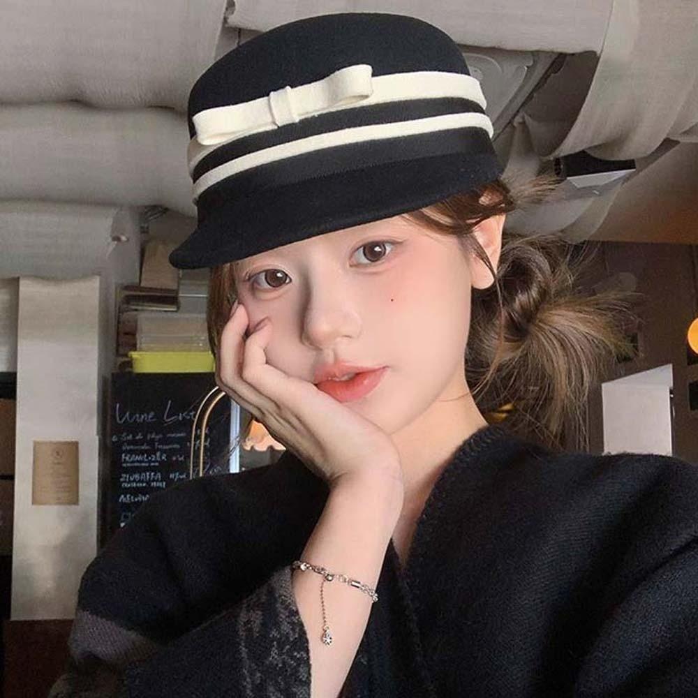 Beret Woolen Equestrian Hat Bow Peaked Flat Cap Elegant Horse Riding Formal Hat Lady