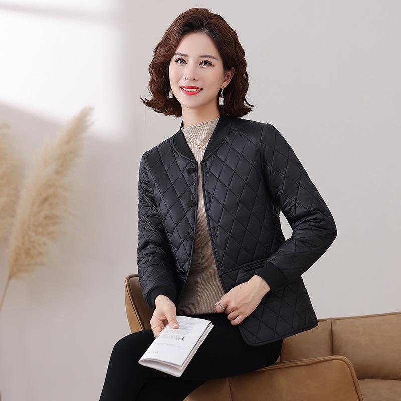 Winter New Light and Short Cotton-padded Mother Loose Collarless Cotton-padded Jacket Casual Rhombus Jacket Cotton-padded Jacket