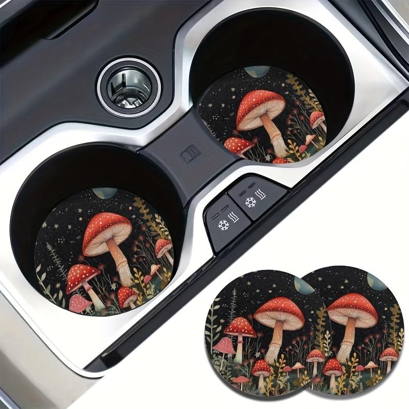 Set of 2 Car Coasters Designed for Cup Holders, Featuring an Absorbent And Aesthetic Starry Night Mushroom Theme